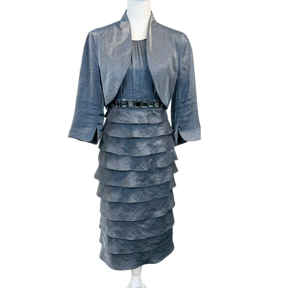 Adrianna Papell Occasions Halter Dress Jacket Set In Irridescent Gray Size 10